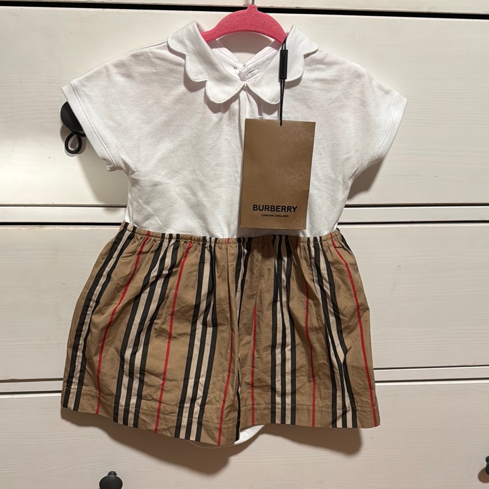 Burberry Baby Dress - White and Beige